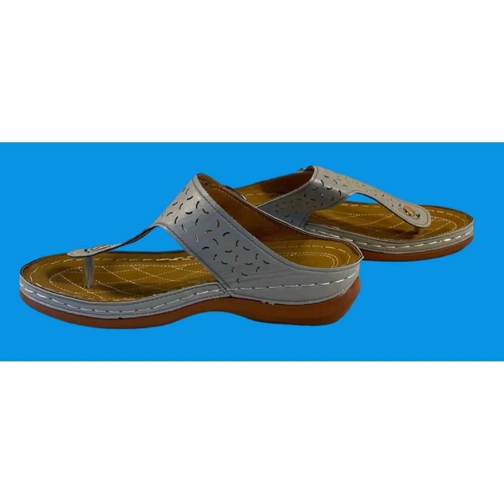 Womens Size 41/10 Light Blue Perforated PU Leather Slip-On Sandals - Picture 9 of 12